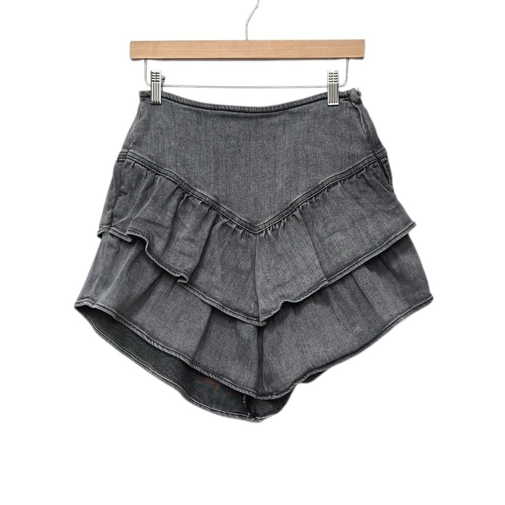 Mother The Ruffle Mini Skirt Digging Up Dirt Grey Denim Tiered Size 28 Western